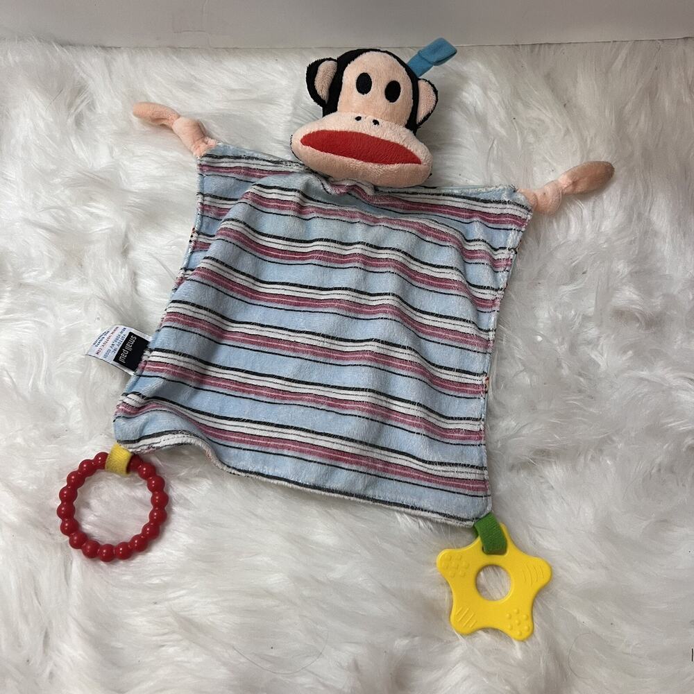 Small Paul Monkey Security Blanket Blue Stripes Lovey Yottoy HTF